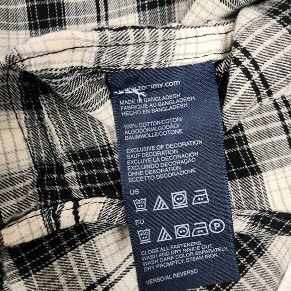 Hilfiger Denim Plaid Button Down Shirt Black White Size Large - Picture 8 of 11